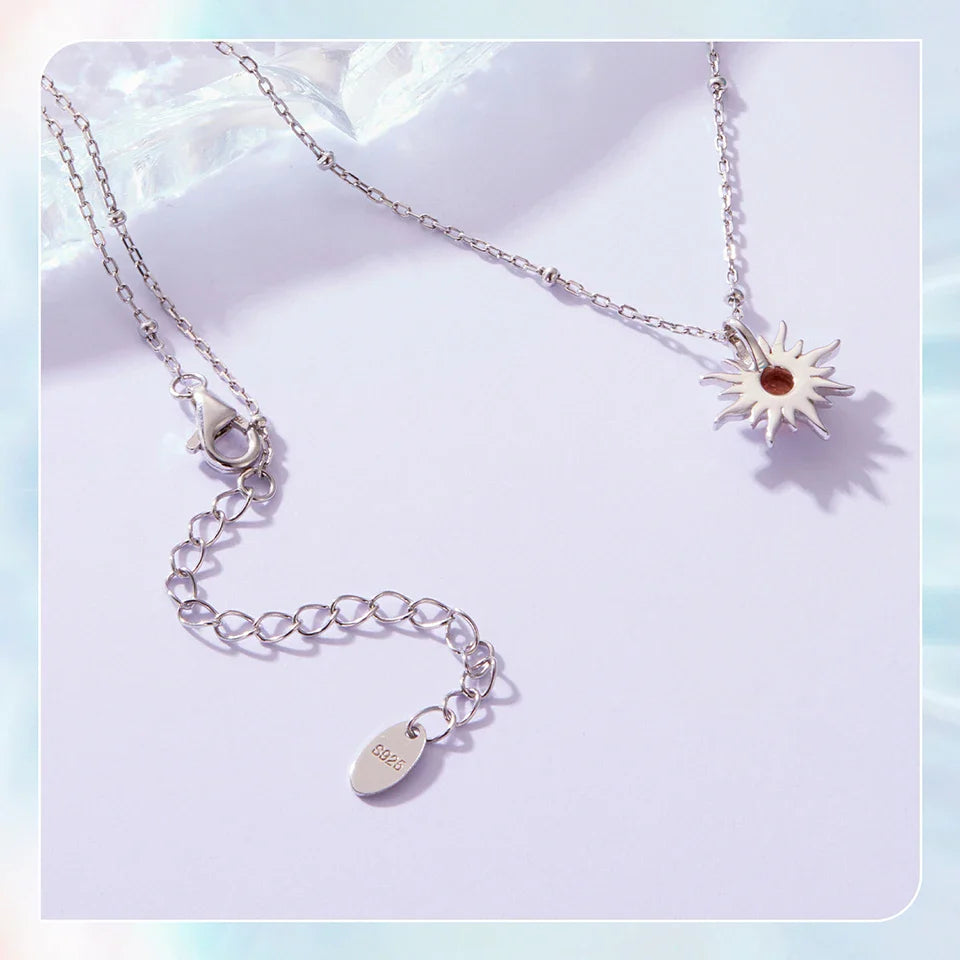 925 Sterling Silver Golden Sun Necklace Natural Sunstone Gem Pendant Necklace Beads Link Chain Women Mother Lucky Gift