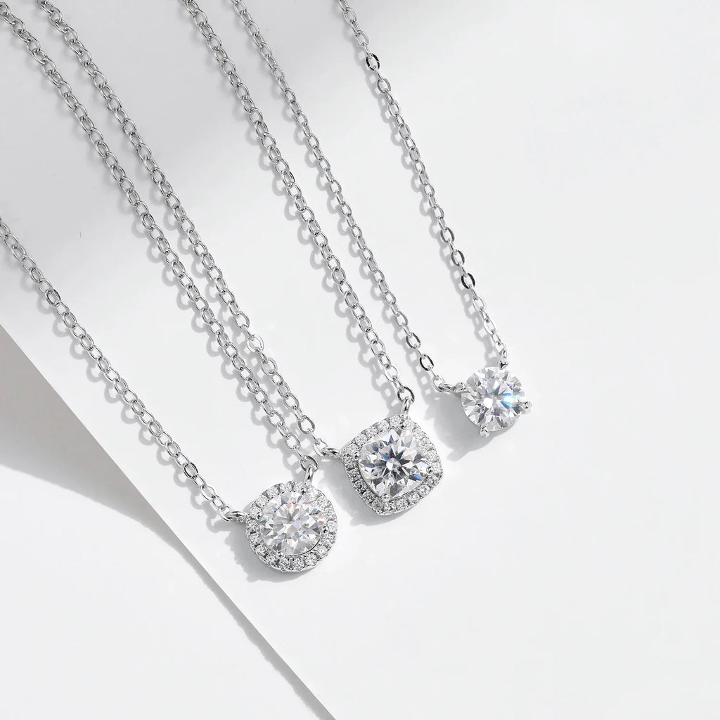 MODIAN Square & Round Halo Moissanite 925 Sterling Silver Pendant Necklace D Color VVS1 Lab Diamond Necklace For Women Jewelry