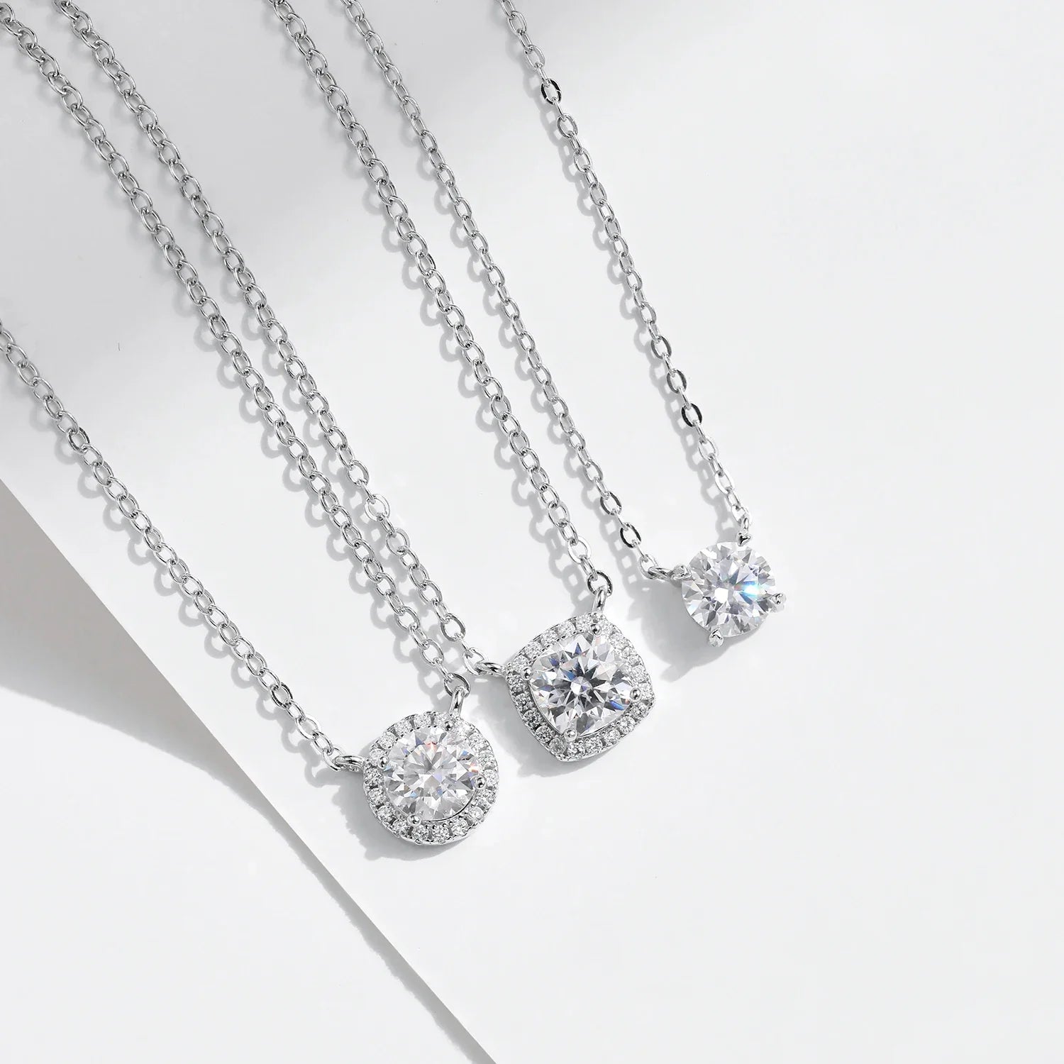 MODIAN Square & Round Halo Moissanite 925 Sterling Silver Pendant Necklace D Color VVS1 Lab Diamond Necklace For Women Jewelry