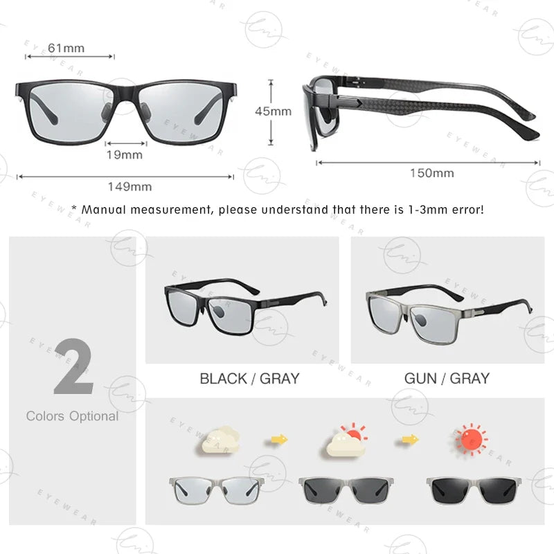High Quality Carbon Fiber Sunglasses Polarized Man Photochromic Sun Glasses Woman Anti-glare Chameleon Goggle zonnebril