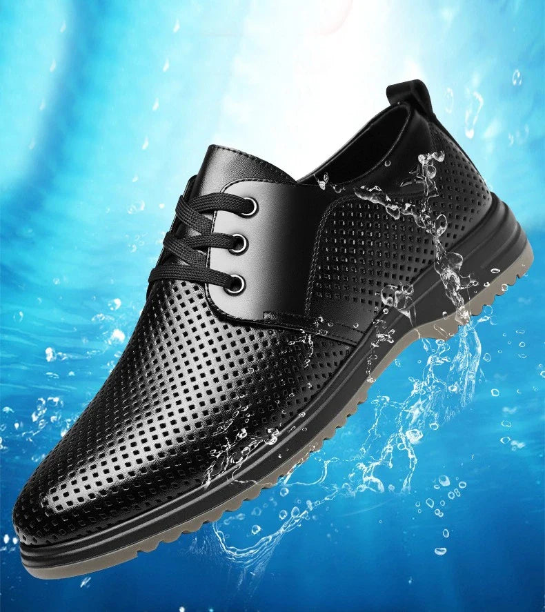 Summer Men's Leather Sandals Shoes Lace Designer Business Black Fashion Casual Shoes Male Black Groom Lace Wedding Shoes Man