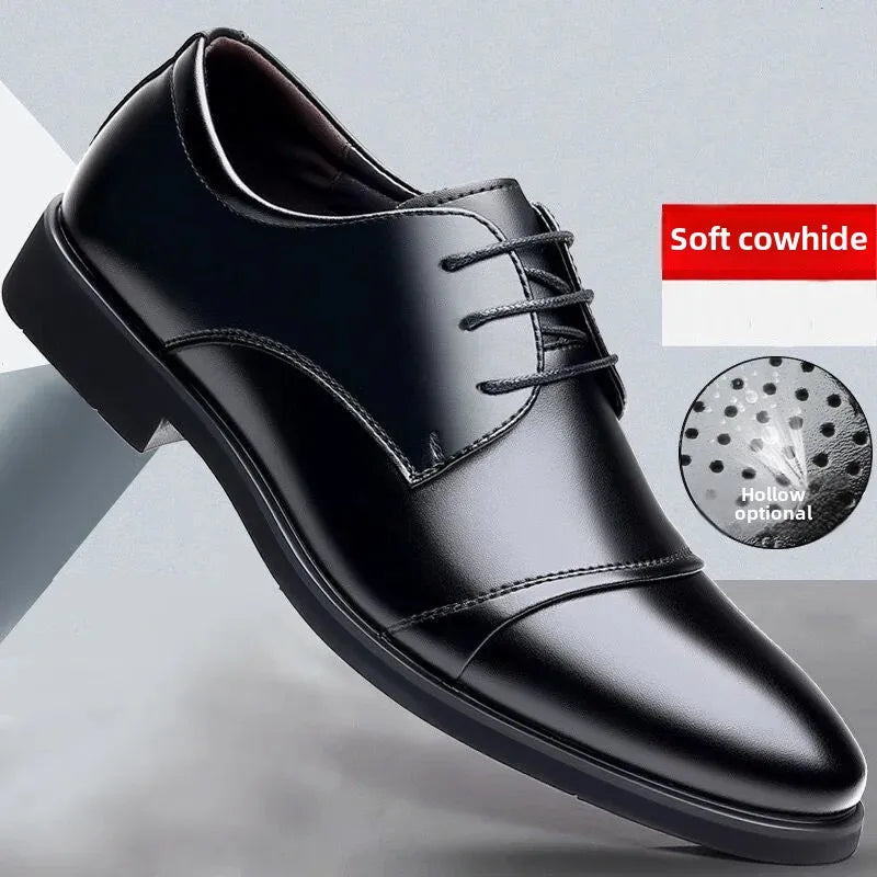 Large Size Men's Leather Shoes Business Formal Derby Breathable Double Buckle Wedding Work Security Office Shoes