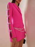 HIGH STREET Newest 2026 Designer Stylish Fashion Women's Pearls Chain Diamonds Beaded Hollow Out Bow Sleeve Blazer Dress
