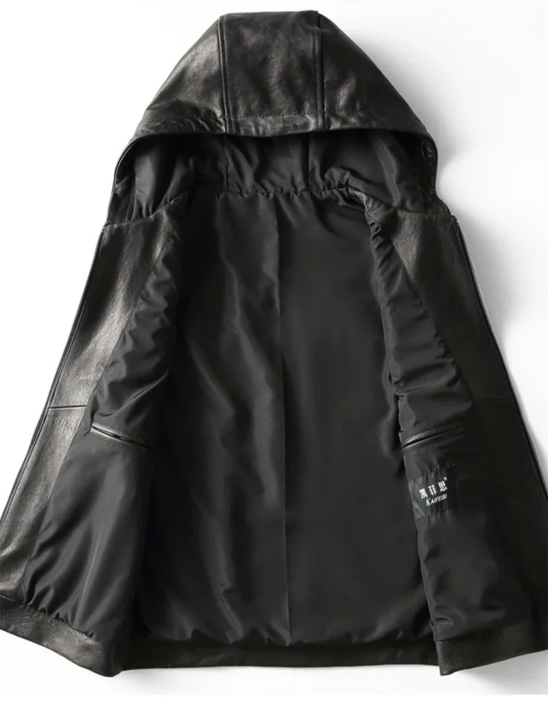 Spring Autumn Luxury Elegant Cool Black Pu Leather Vest for Men with Hood Zipper Sleeveless Jacket Men Clothing 2023