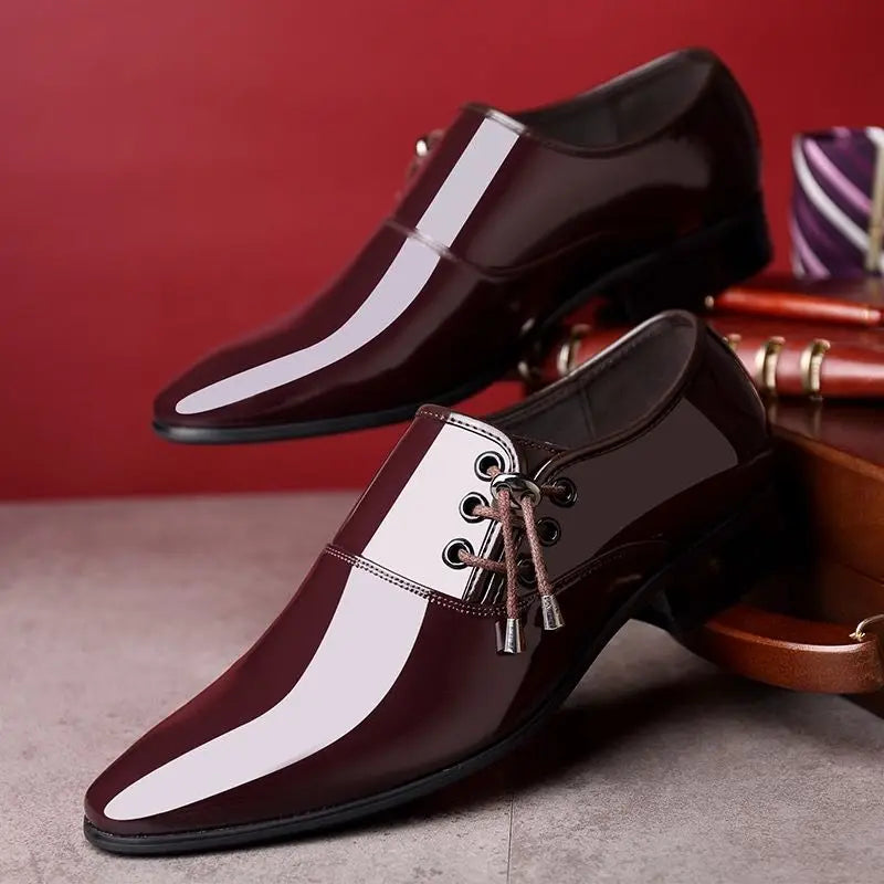 Men's Formal Shoes Patent Leather Pointed Toe Social Shoe Male Bright Upper Spring Autumn 2025 Style High Quality Fashion 39 New