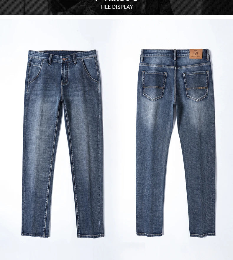 New Autumn and Winter  Plus Size 40 42 44 Men Straight Loose Jeans Business Fashion Denim Stretch Pants Male Brand Trousers
