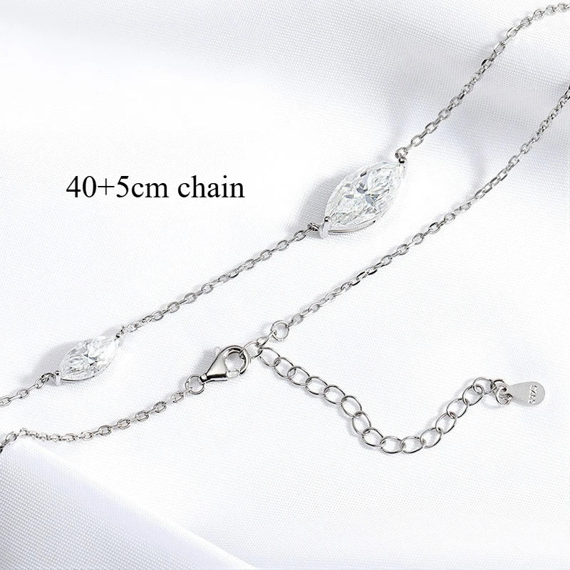 3CT Marquise Cut 2 Gems Full Moissanite Necklace for Women Bride Wedding Jewelry Lab Diamond Chain 925 Sterling Silver