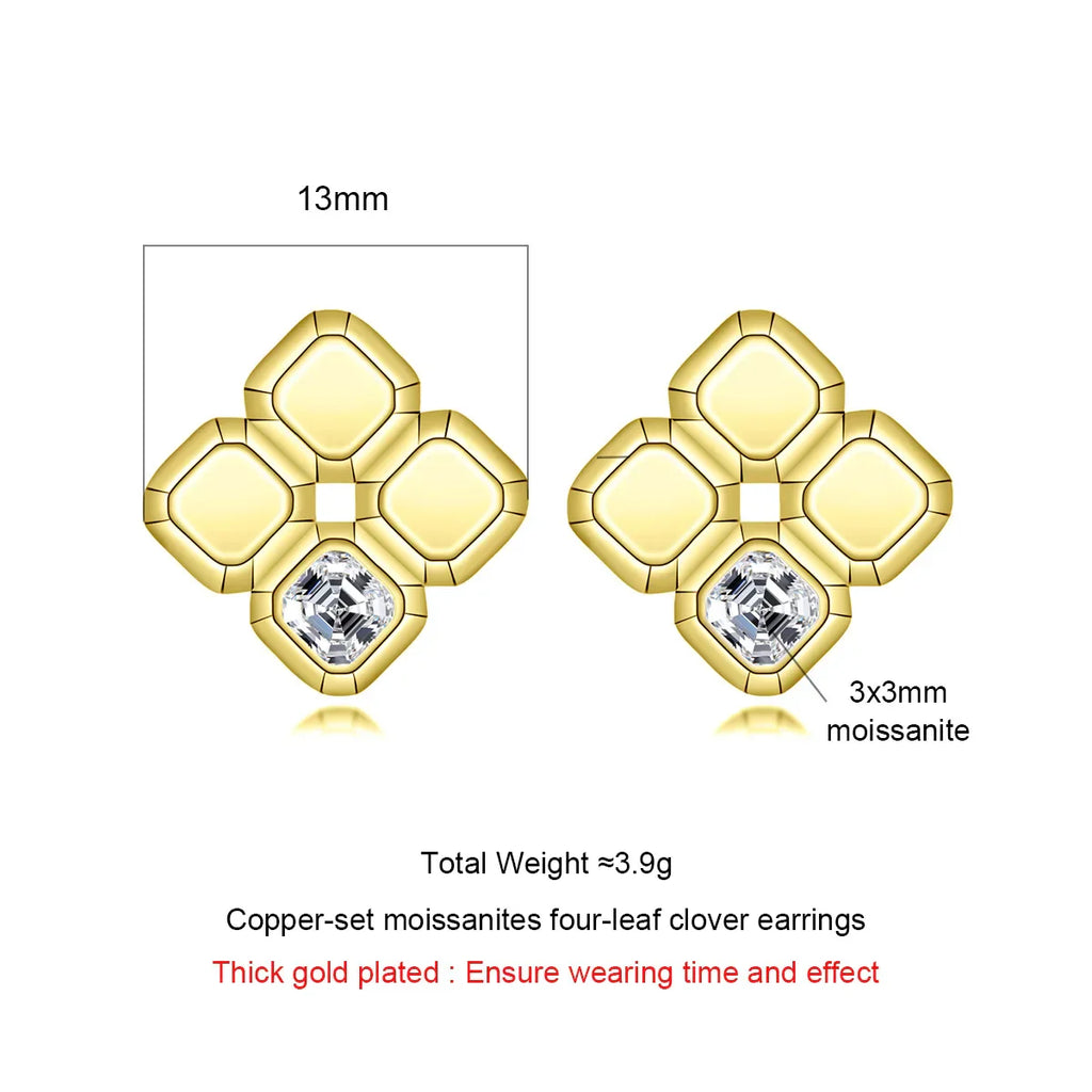 Asscher Cut Moissanite Stud Earrings Yellow Gold Plated Moissanite Earrings For Women Fine Jewelry Wholesale