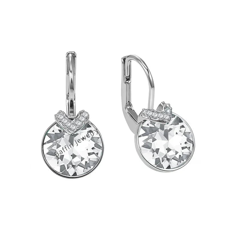 Mini Bella V Drop Earring for Women Friends Birthday Crystals from Austria Round Cut Dangle Silver Gold Color Pierced Jewelry