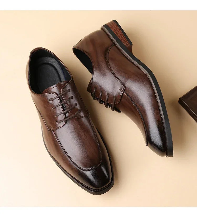 Men's Formal Leather Shoes, Comfortable Soft Sole Office Derby Shoes, Breathable Anti-Slip Business Men's Shoes-HT1009