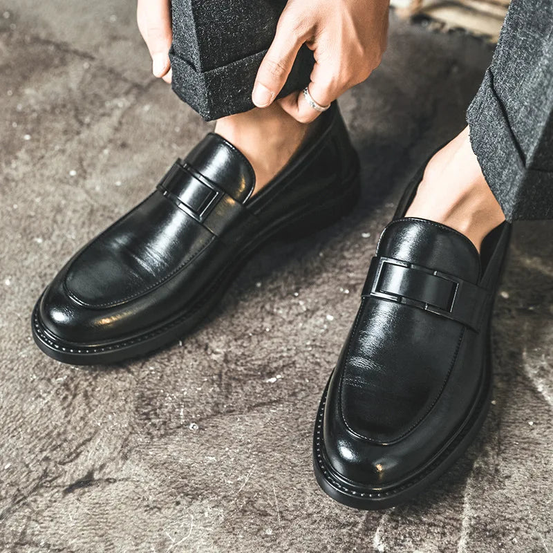 Spring Autumn New Black Dress Shoes for Men Business Designer Cow Leather Shoes Male Fashion British Style Casual Shoe Man