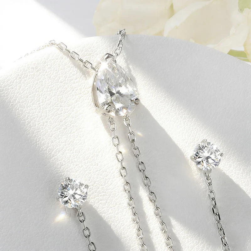 1-2CT Pear Cut Moissanite Long Necklace for Women Luxury Jewelry Female Neck Chain Solid Silver 925 Pendant Lab Diamond