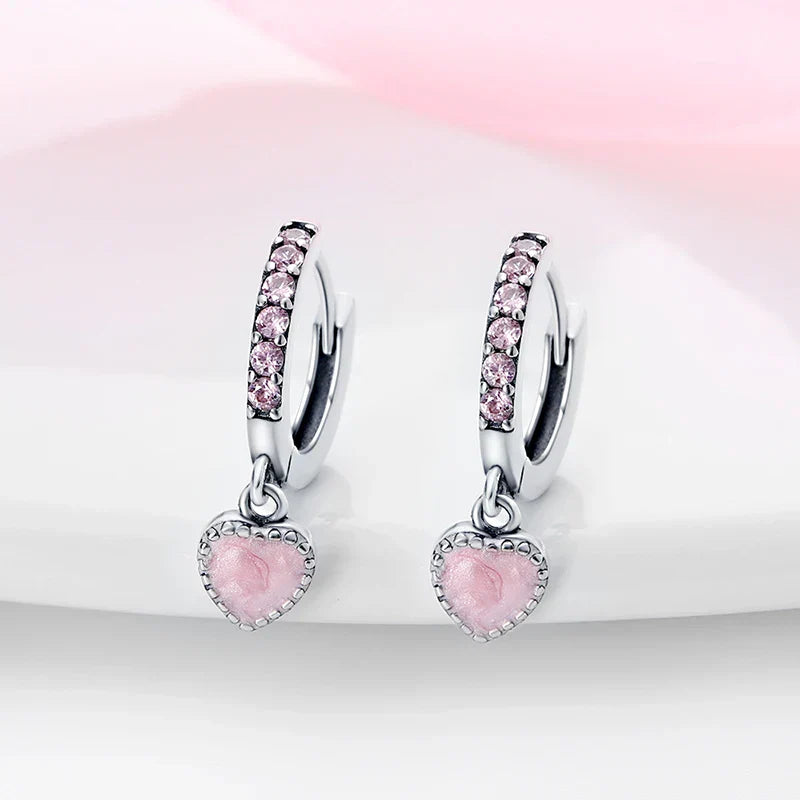 Earrings For Womens 925 Silver Color Pink Rainbow Horse Bear Bee Double Hoop Earrings Fine Engagement Anniversary Jewelry Gifts