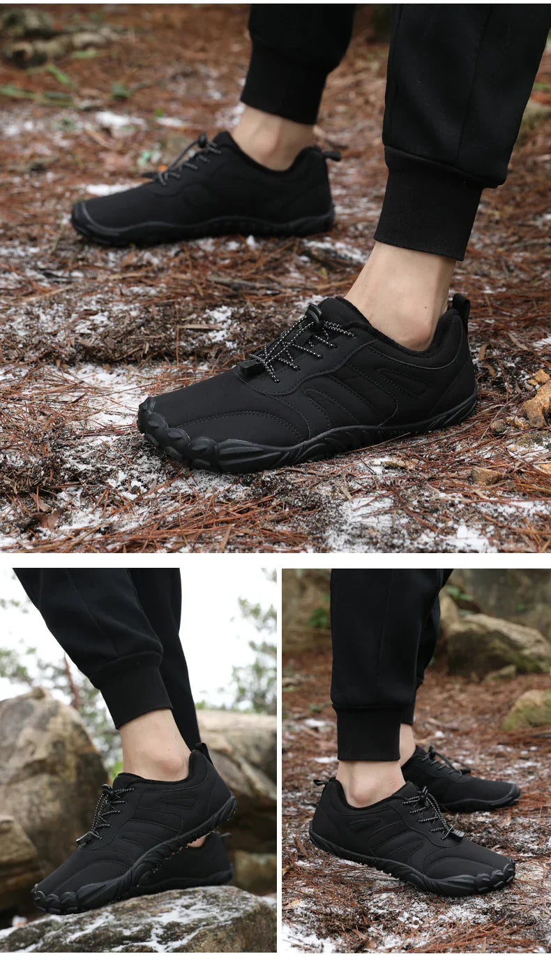 Men's Winter Warm Barefoot Shoes Waterproof Wide Toe Non-Slip Rubber Sole Plush Lined Hiking Shoes Outdoor Sneakers Running Shoe
