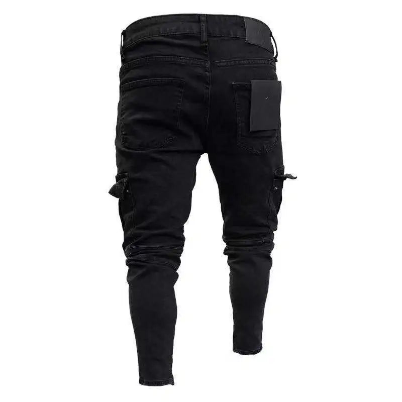Men's Stretchy Skinny Ripped Jeans Side Pocket Washed Slim Denim Pants