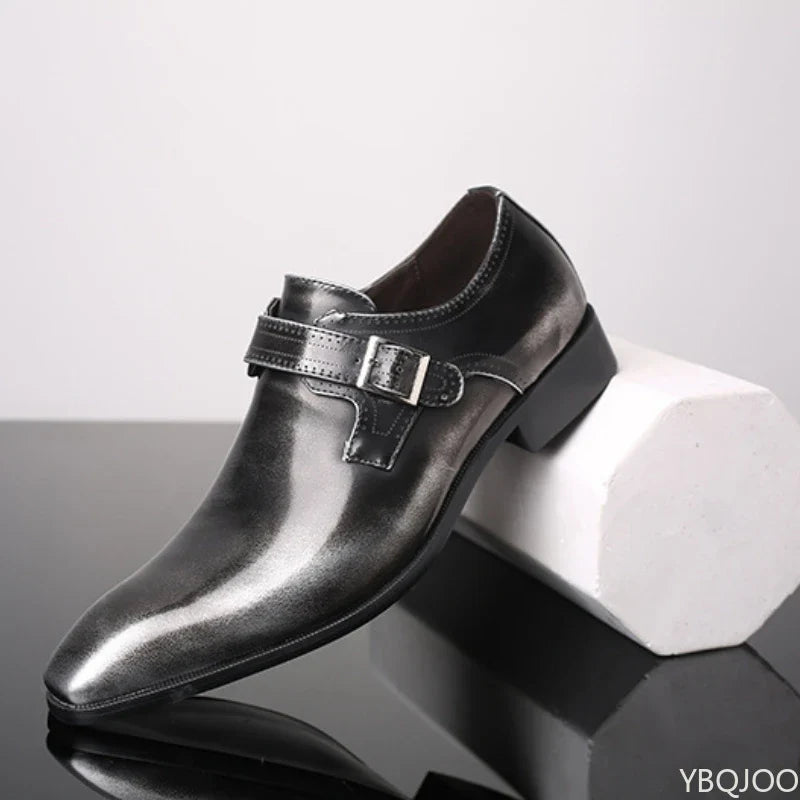 Men’s Leather Belt Buckle Formal Dress Shoes Low Heel Non Slip British Style Footwea