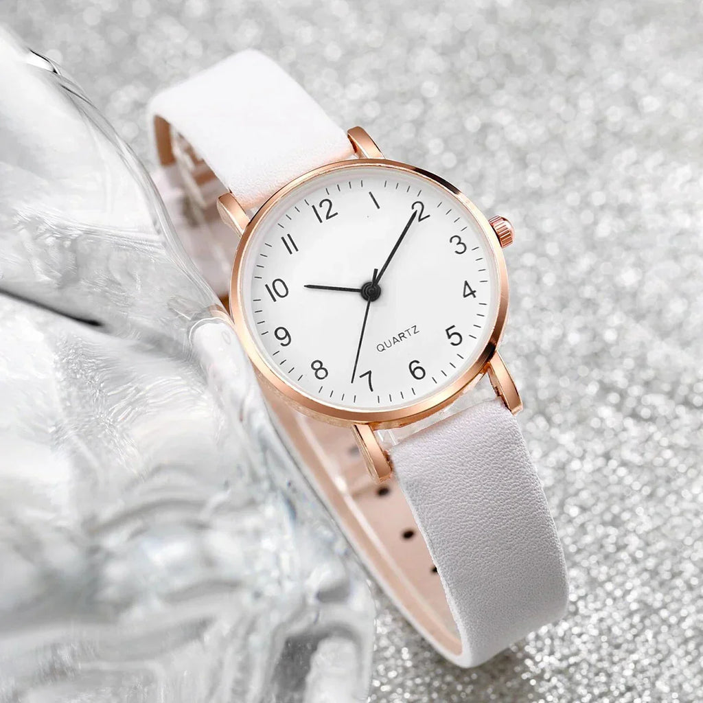 6PCS/Set Women's Watch Casual Arabic Dial Quartz Watch Analog PU Leather Wrist Watches Butterfly Jewelry Set(Without Box)