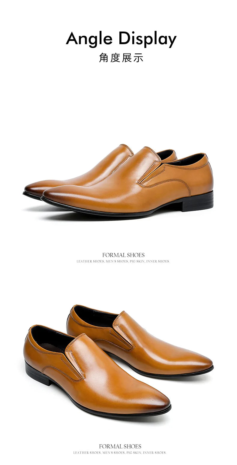 Top Layer Cowhide Shoes Men's Shoes Genuine Leather Business Dress Shoes Men British Pointed Toe Formal Slip-On Shoes