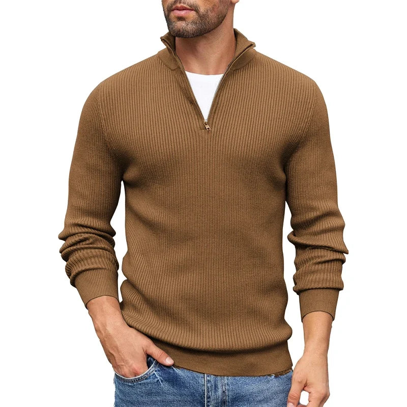 Men's Turtleneck Pullover Sweaters Zip Knitted Jumper Winter Sweater Long Sleeve Work Warm Coats Slim Fit Lightweight Outwear