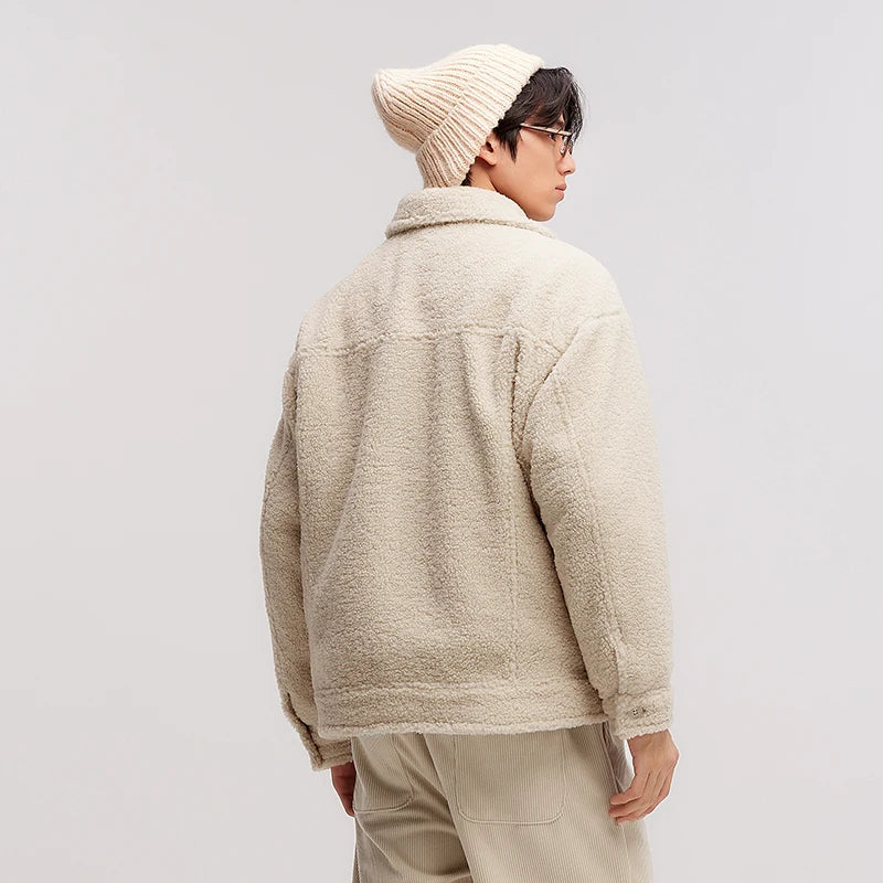 Jacket Men Plush Outerwear 2024 New Couple Solid Color Versatile Loose Imitation Lamb Wool Winter Outfit Neutral Style