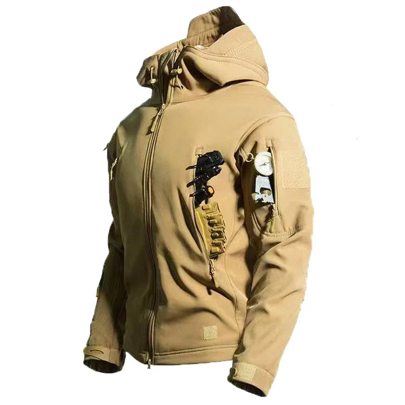 Men Military Tactical Winter Autumn Warm Sharkskin Fleece Hood Cargo Jackets Camping Hiking Climbing Hunting Outdoor Waterproof