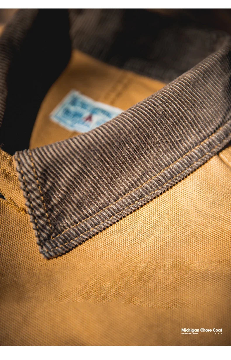Vintage Heavyweight Michigan Chore Jackets Multi-Pocket Canvas Hunting Coat for Men's Spring Loose Lapel Collar Outwear