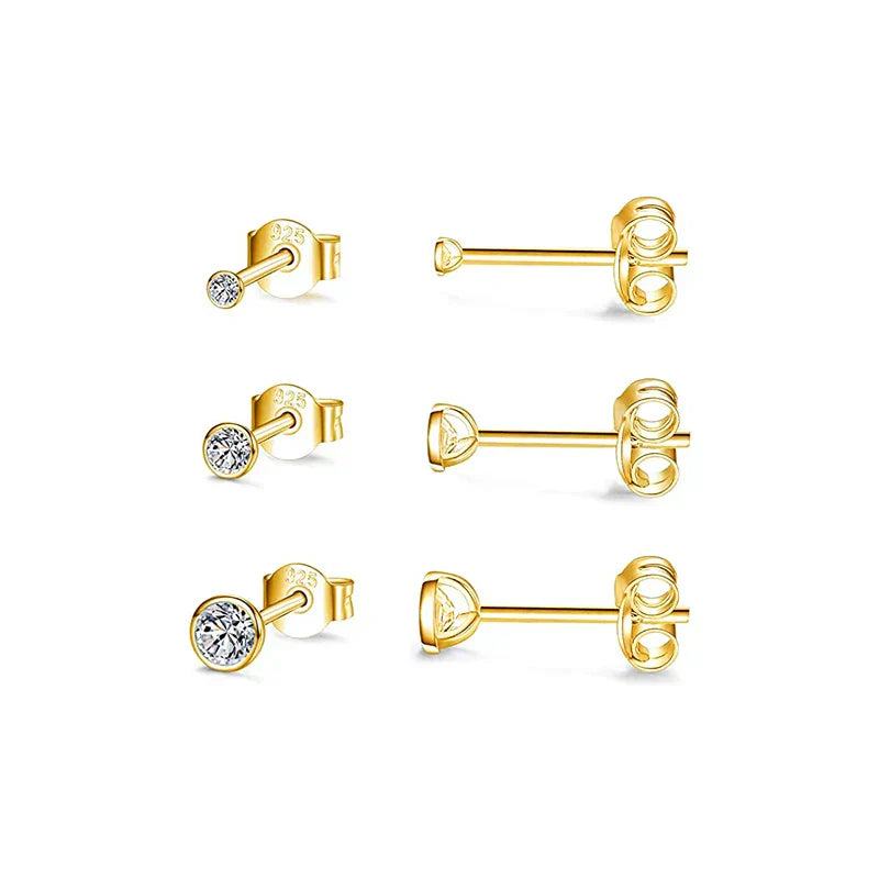 3pcs/set Bling Zircon Earring 925 Sterling Silver Cute Mini Heart Star Stud Earrings Ear Bone Earlobe Piercing Jewerly
