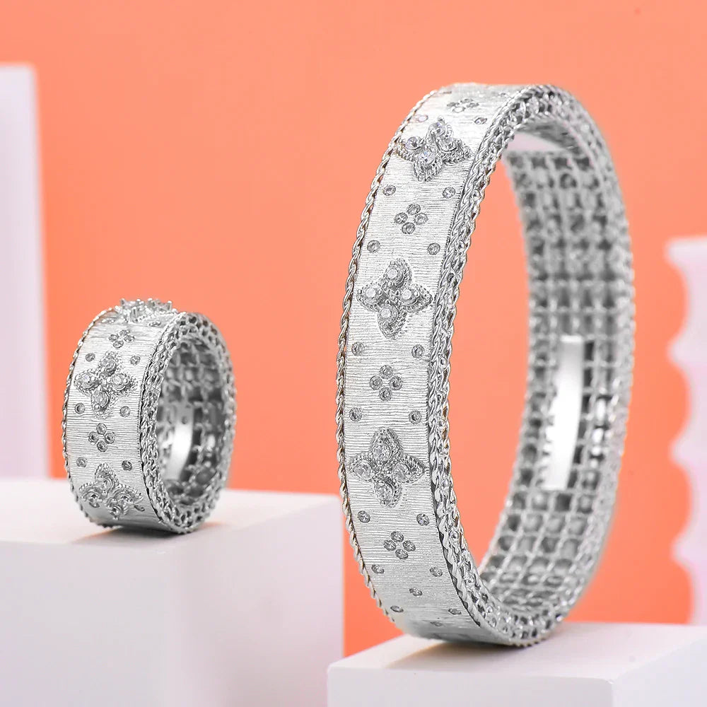 Luxury African Bangle Ring Sets Fashion Dubai Bridal Jewelry Sets For Women Wedding brincos para as mulheres 2024