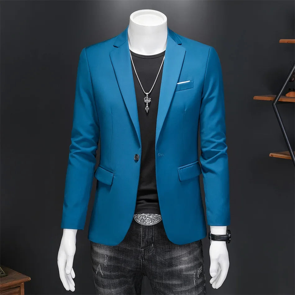 15-color boutique fashion suit 6XL men's slim groom wedding suit jacket business office suit casual solid color suit jacket