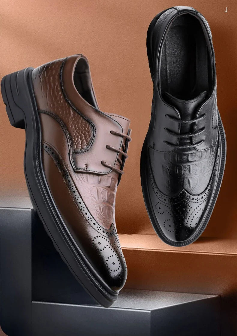Korean Solid Color Cow Leather Shoes for Men Spring Summer New Lace Designer Brogue Shoes Man Fashion Business Casual Shoe Male