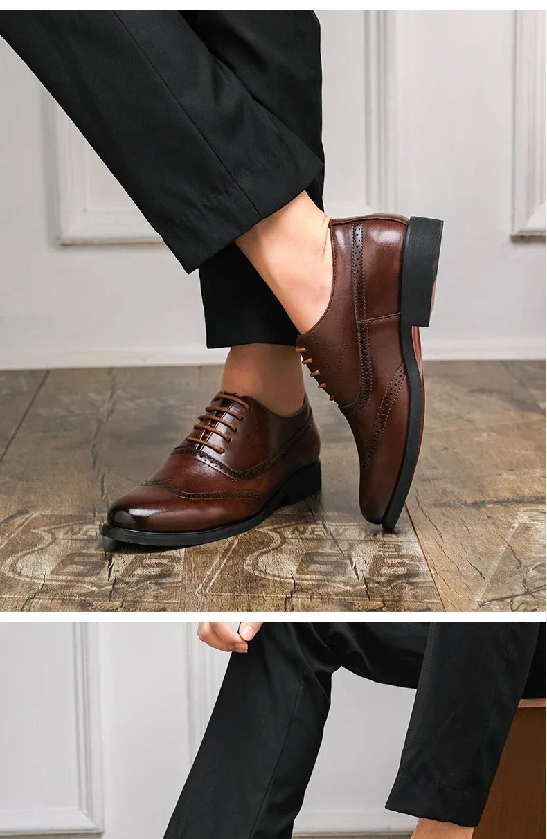Men's Black Brogue Oxford Shoes Formal Dress Shoes for Business Wedding Red Sole Comfortable Lace-up Footwear