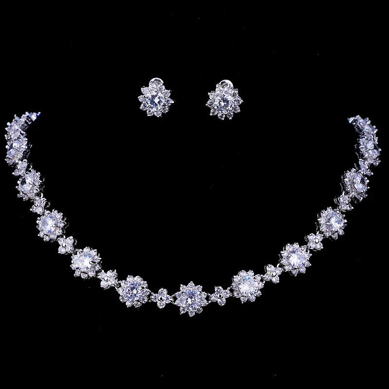 Classic Hot Sale 5 Colors Options High Quality Round Zirconia Jewelry Sets for Elegant Women Wedding Dress Accessories