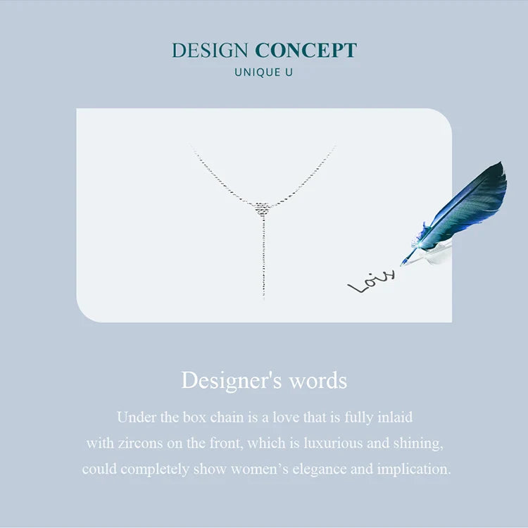 925 Sterling Silver Brilliant Heart Necklace for Women Minimalist Long Box Chain Choker Fine Jewelry Party Gift BSN260