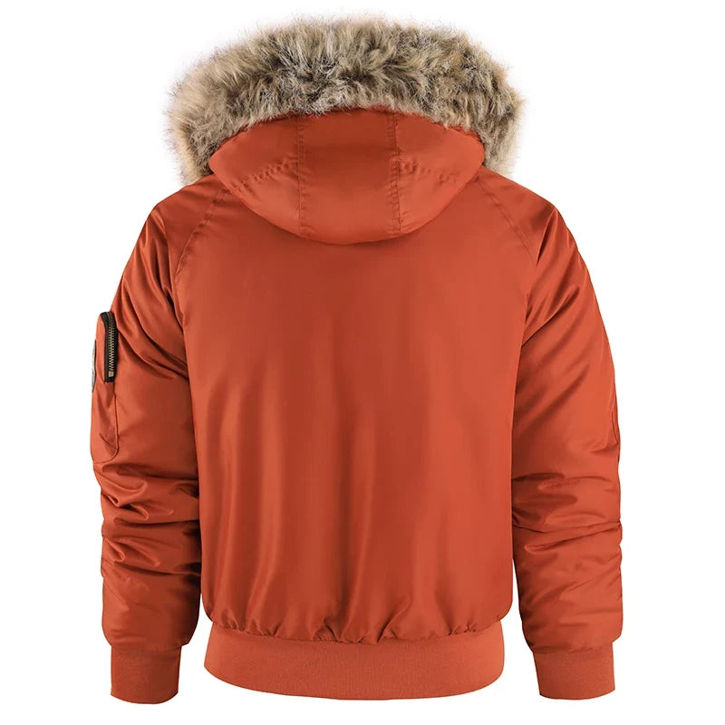 Winter Men's Black Padded Jacket Removable Hood Durable Windproof Fabric Embroidery Decorative Side Pockets Sleeve Zipper