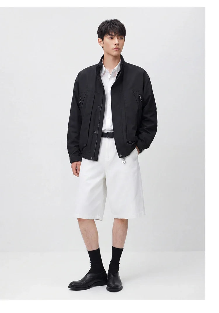 Men Jacket Lightweight Utility Stand Collar Zip Outdoor Commuter Style Loose Autumn Outerwear Daily Wear 2026