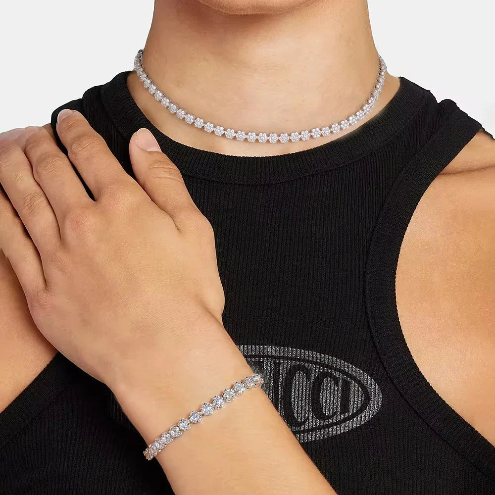 Flower Moissanite Tennis Necklaces Bracelets For Women 925 Sterling Silver Full Diamond Neck Wrist Chain With  Certificate