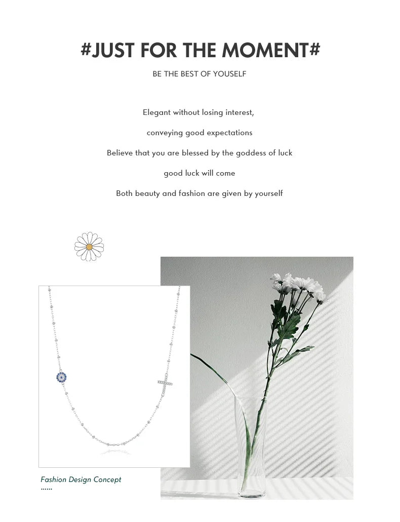 Simple Cross Beads Necklace Real 925 Sterling Silver Blue Zirconia Eye Link Chain Necklaces For Women Party Fine Jewelry