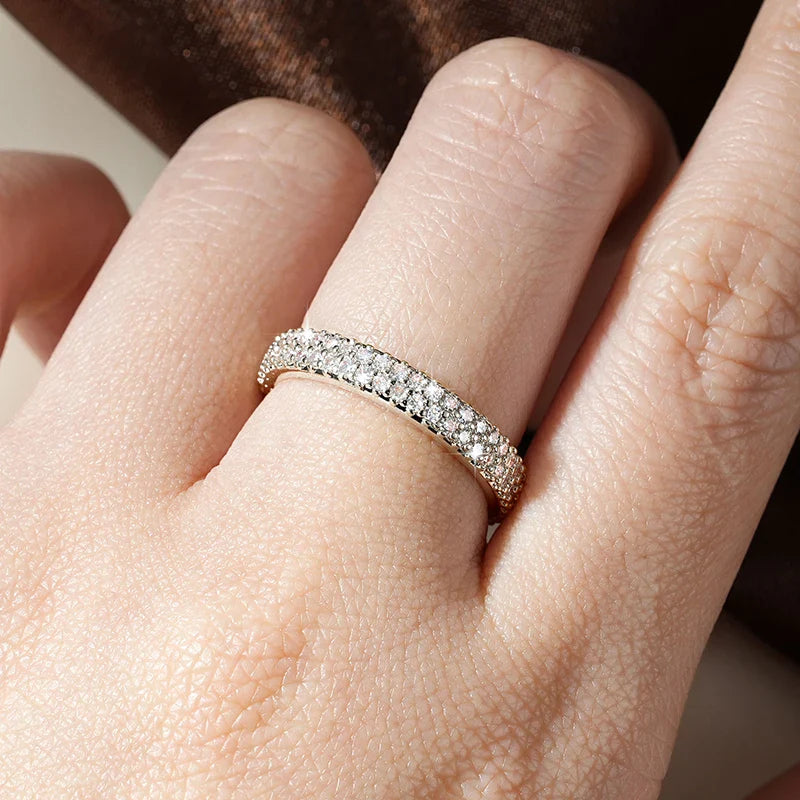 Sparkling 1.3mm D Color Full Moissanite Eternity Ring 14k Gold Filled Double-row Finger Bands GRA Cerified Rings for Womem