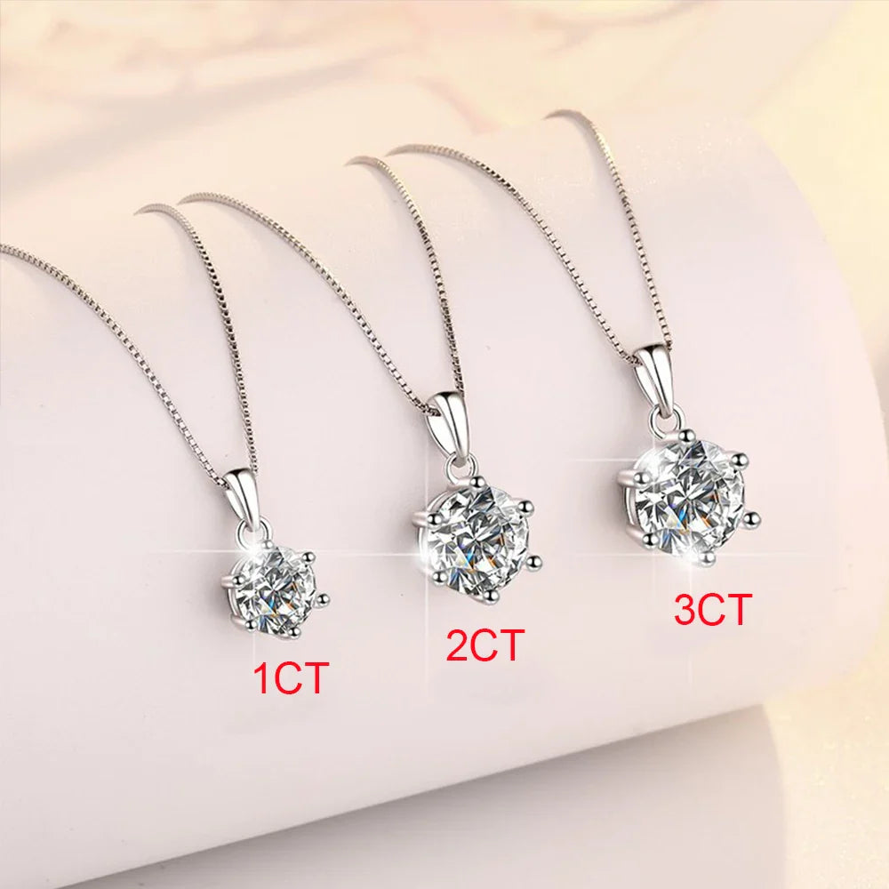0.5-10CT Real Moissanite Pendant Necklace For Women D Color Round Diamond Necklace 925 Sterling Silver Classic Bride Jewelry