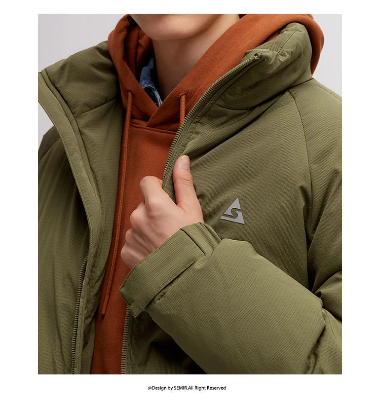 Down Jacket Men 2024 Winter New Outdoor Texture Printed Coat Loose Raglan Sleeve Stand-Up Collar Trendy Down Jacket