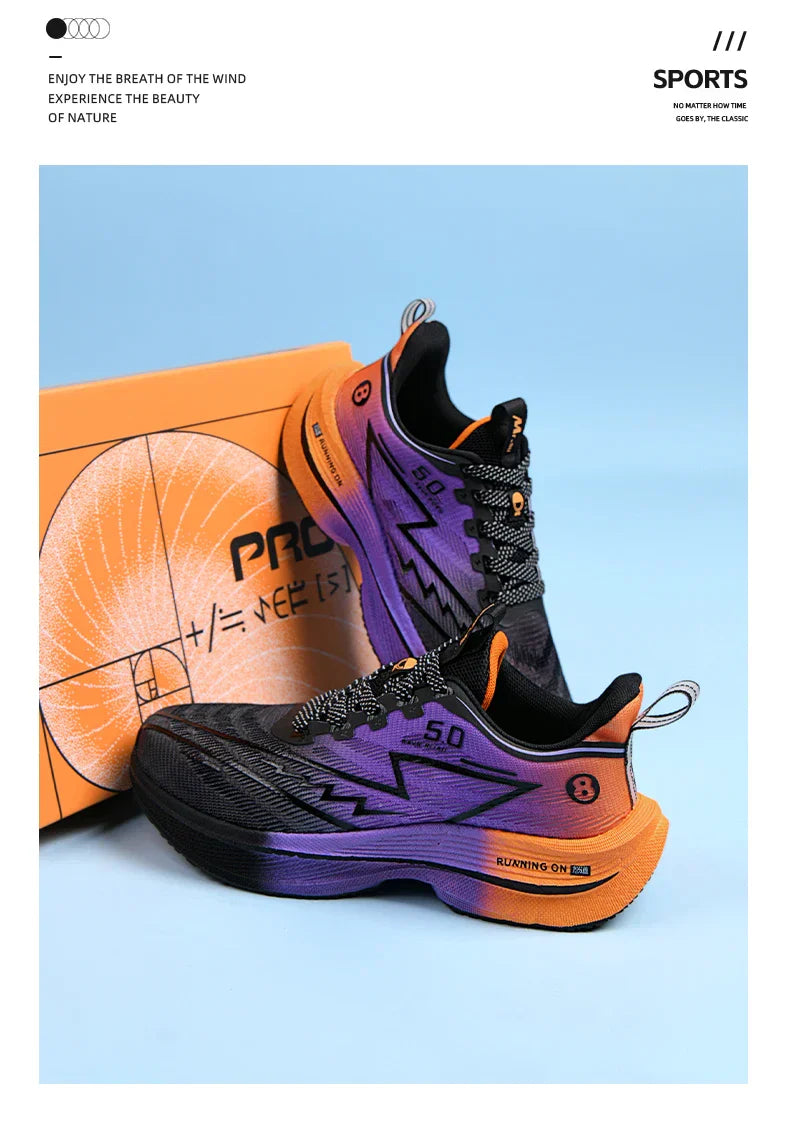 Men's Shoes Carbon Plate Cushioning Road Running Shoes Fashionable Printed Lace Up Tennis Shoes Non-slip Breathable Sports Shoes