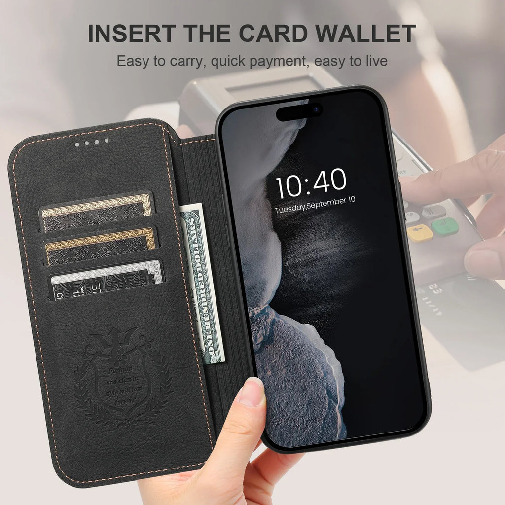SUTENI Compatible Wireless Charging Leather Phone Case For iPhone 12 13 14 15 16 Plus 17 Pro Max Flip Cover Wallet Card Holder