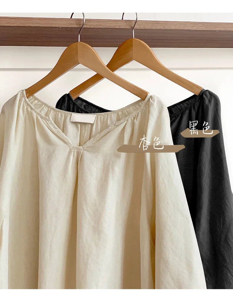Vintage 100% Cotton Women Dress V Neck Long Sleeve Korean Jananse Pajama Dresses Ladies Comfortable Homewear Wearable Outside