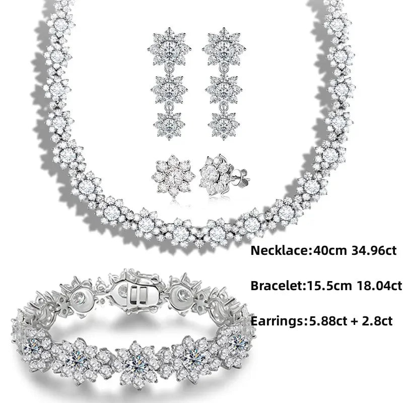 Full Moissanite Jewelry Set 925 Sterling Silver Sunflower Necklace Bracelet Earring Sets For Women Fine Jewelry GRA Tested