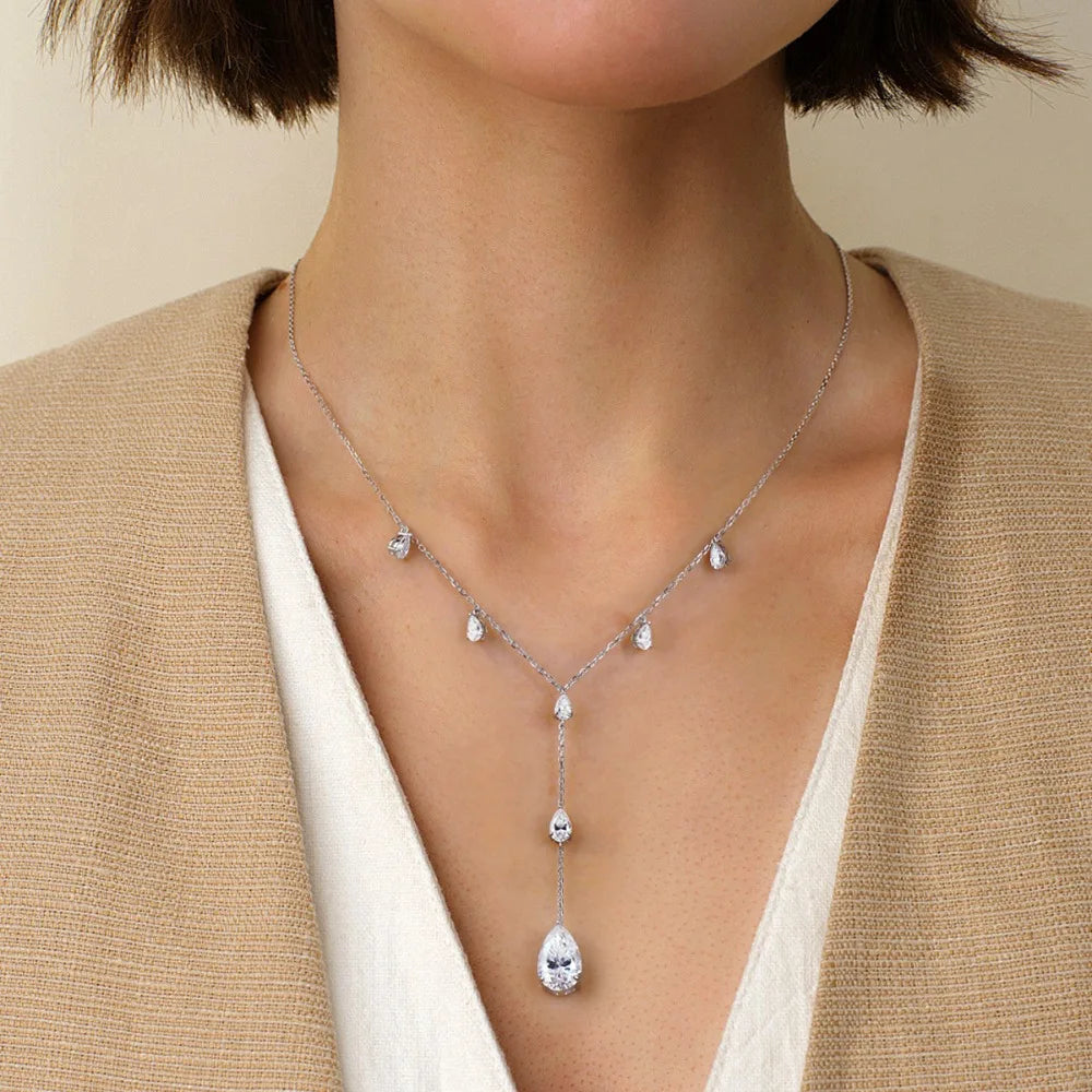 11.5carat Waterdrop All Moissanite Pendant Neclace with Certificates 925 Silver Pear Cut Diamond Long Tassel Neckchain for Women