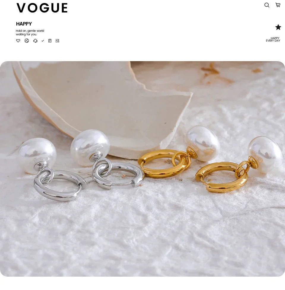 High Quality Imitation Pearls Drop Stainless Steel Golden Korean Hoop Earrings Charms Fashion Jewelry Bijoux Femme Gift