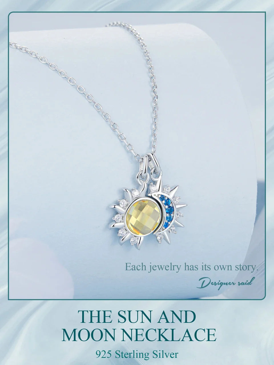 925 Sterling Silver White Gold Plated Sun and Moon Necklace Energy Pendant Neck Chain for Women Party Fine Jewelry Gift