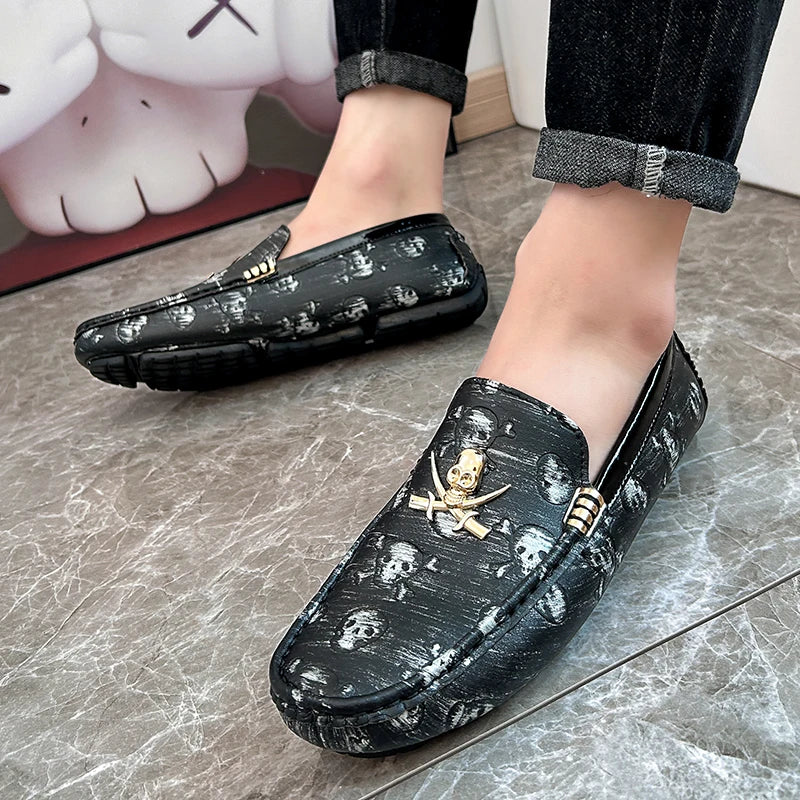 Fashion Skull Designer Shoes Man Leather Loafers Size 38-48 High Quality Luxury Brand Shoes For Men Social Shoe Male Moccasins
