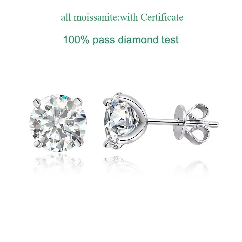 Each 0.2-2CT Certified Moissanite Stud Earrings for Women 4 Claw Sparkling Wedding Party Jewelry Sterling Silver S925