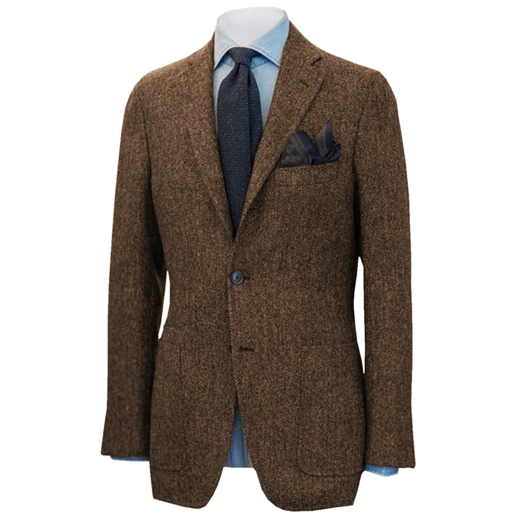Men's Suit Herringbone Blazer Prom Tuxedos Wool Tweed Single Breasted Formal Bussiness/Wedding Jacket（Only Coat）